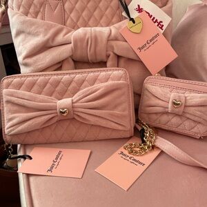 Juicy Couture Blush Pink Quilted Bow Wallet & Card Case Set